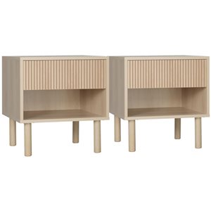 HomCom Set of 2 Side Tables with Storage Shelf and Drawer