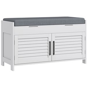 HOMCOM White Shoe Bench with Cushion, Hidden Storage and Adjustable Shelves