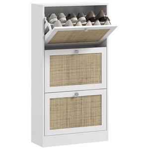 HOMCOM Rattan Shoe Storage Cabinet Organizer with 3 Flip Drawers