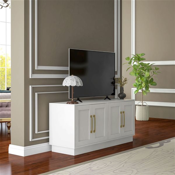 HOMCOM White Modern TV Stand for up to 55-in TV with 4 Soft Hinged Doors