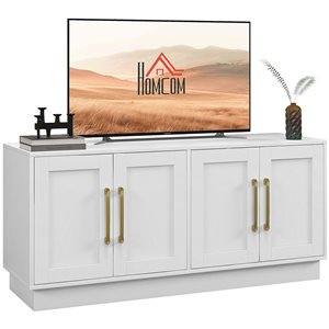 HomCom White Modern TV Stand for up to 55-in TV with 4 Soft Hinged Doors