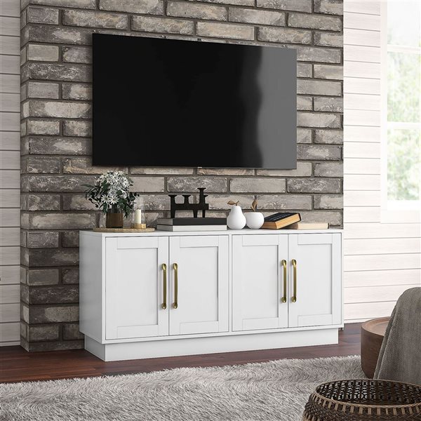 HOMCOM White Modern TV Stand for up to 55-in TV with 4 Soft Hinged Doors