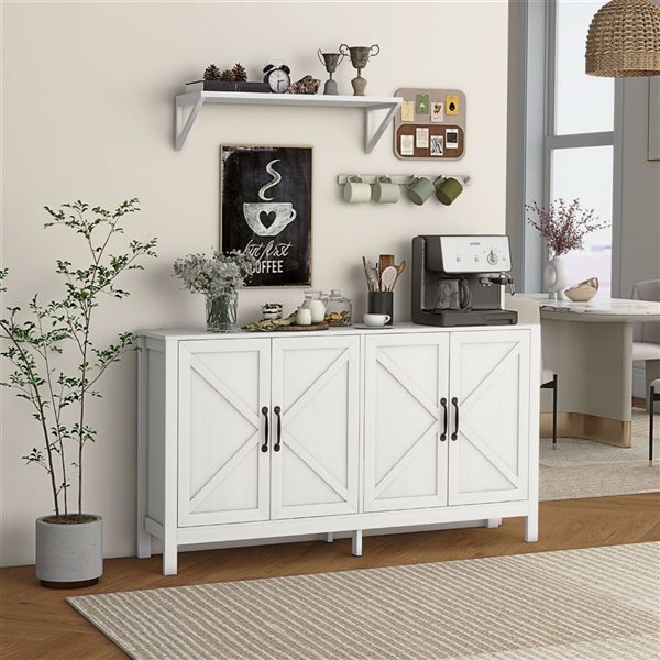 HOMCOM White Buffet Sideboard with Barn Door and Shelf