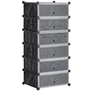 Organisateur de rangement modulaire HomCom noir à 6 cubes avec portes