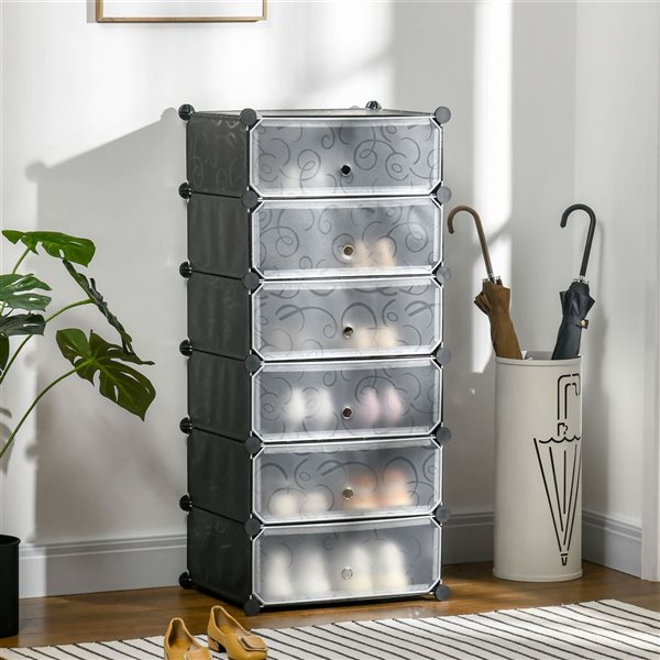 HOMCOM Black 6-Cube Modular Storage Organizer with Doors
