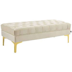 HOMCOM 18 D x 16.5 H x 46.5-in L Modern Cream White Velvet Button Tufted Upholstered Bedroom Bench