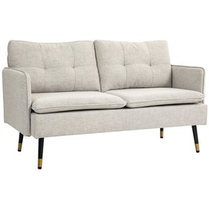 Canapé causeuse HOMCOM beige de 55 po l. avec dossier capitonné et pieds en acier