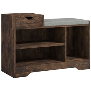 HOMCOM Upholstered Entryway Shoe Bench with Storage Drawer and Open Shelf