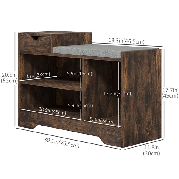 HOMCOM Upholstered Entryway Shoe Bench with Storage Drawer and Open Shelf