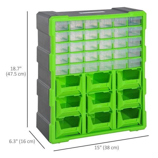 DURHAND Green Plastic 39-Drawer Hardware and Craft Storage Cabinet