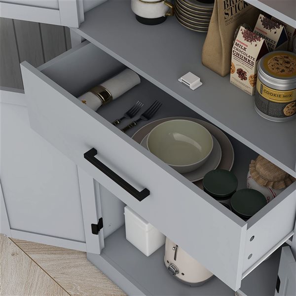 HOMCOM Grey Composite Frame 72-in H Tall Kitchen Pantry w/ Barn Doors and Drawer