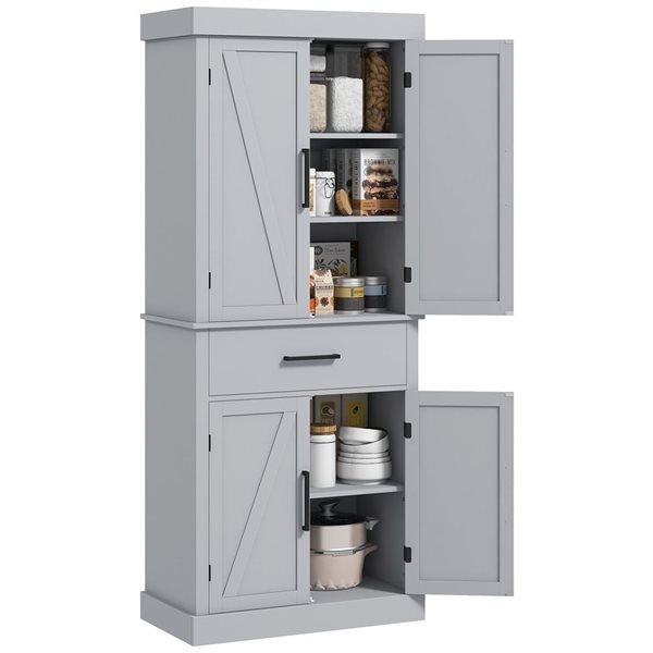 HOMCOM Grey Composite Frame 72-in H Tall Kitchen Pantry w/ Barn Doors ...