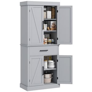 HOMCOM Grey Composite Frame 72-in H Tall Kitchen Pantry w/ Barn Doors and Drawer