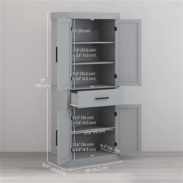 HOMCOM Grey Composite Frame 72-in H Tall Kitchen Pantry w/ Barn Doors and Drawer