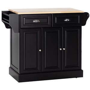 HOMCOM Black MDF Base with Rubberwood Top Rolling Kitchen Island