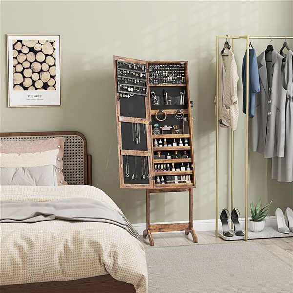 HOMCOM Brown Jewelry Armoire w/ LED Light and 24 Hooks