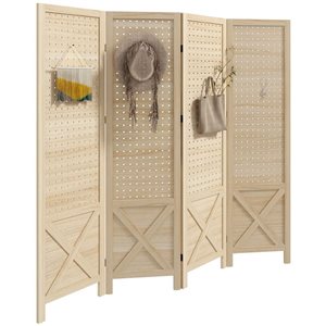 HomCom 4.7-ft 4-Panel Room Divider with Pegboard Display