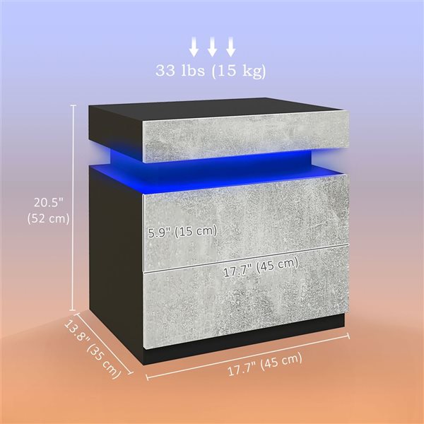 HOMCOM Grey Side Table with LED Lights