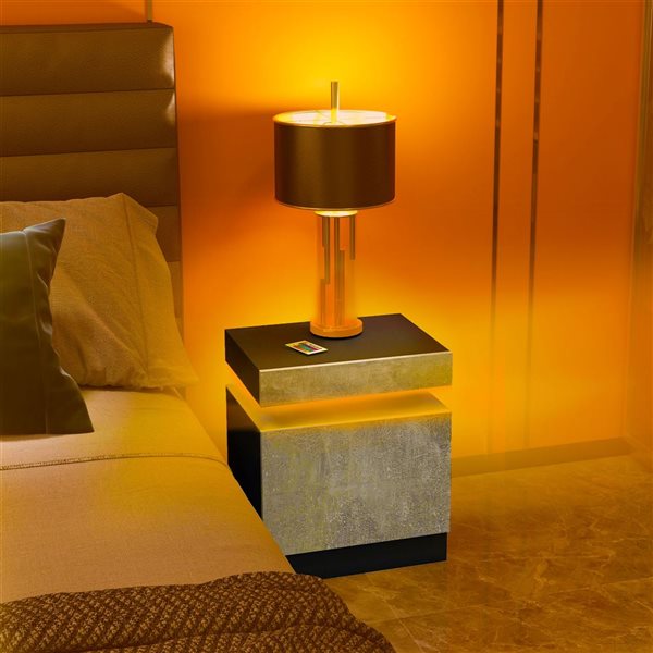 HOMCOM Grey Side Table with LED Lights