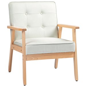 Fauteuil d'appoint HOMCOM beige avec coussin capitonné et pieds en bois