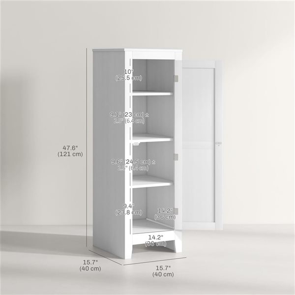 Garde-manger de cuisine HOMCOM blanc cadre en composite 48 po h. avec tablettes ajustables et porte