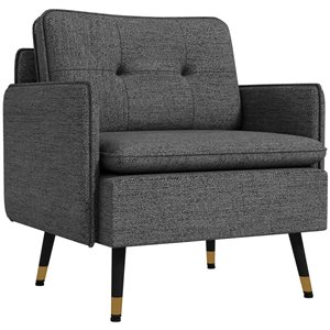Fauteuil d'appoint moderne HOMCOM gris avec coussin de dossier capitonné et pieds en acier