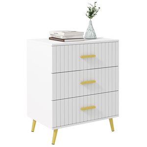 HOMCOM White 3-Drawer Accent Dresser Chest w/ Gold Aluminium Legs