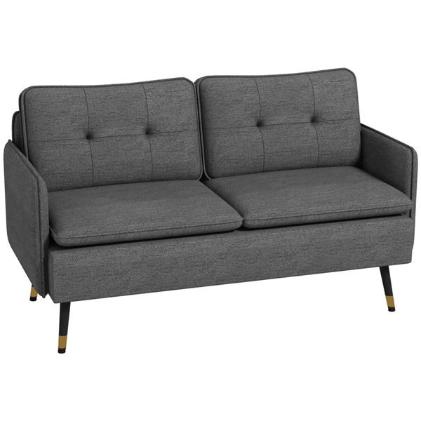 HOMCOM Modern 55-in W Grey Button Tufted Back Loveseat Sofa w/ Steel Legs