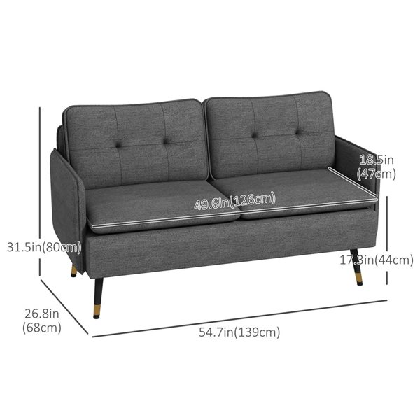 HOMCOM Modern 55-in W Grey Button Tufted Back Loveseat Sofa w/ Steel Legs
