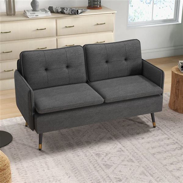 HOMCOM Modern 55-in W Grey Button Tufted Back Loveseat Sofa w/ Steel Legs