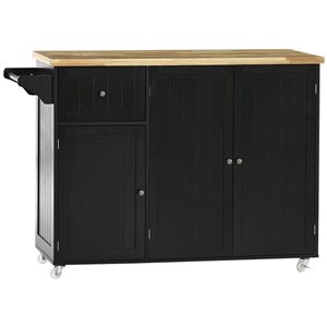 Îlot de cuisine sur roulettes HOMCOM noir en MDF avec dessus en bois et tiroir