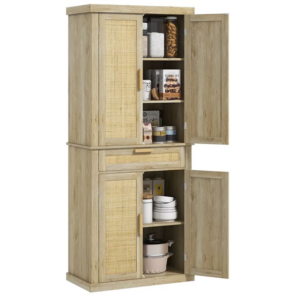 HOMCOM Brown Composite Frame 72-in H Tall Kitchen Pantry w/ Rattan ...