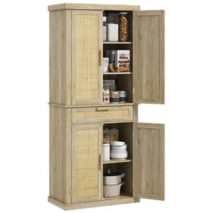 HOMCOM Brown Composite Frame 72-in H Tall Kitchen Pantry w/ Rattan Doors and Drawer