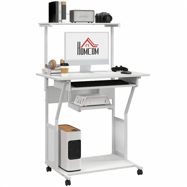 HOMCOM 32-in W White Modern Computer Desk w/ Keyboard Tray Shelf