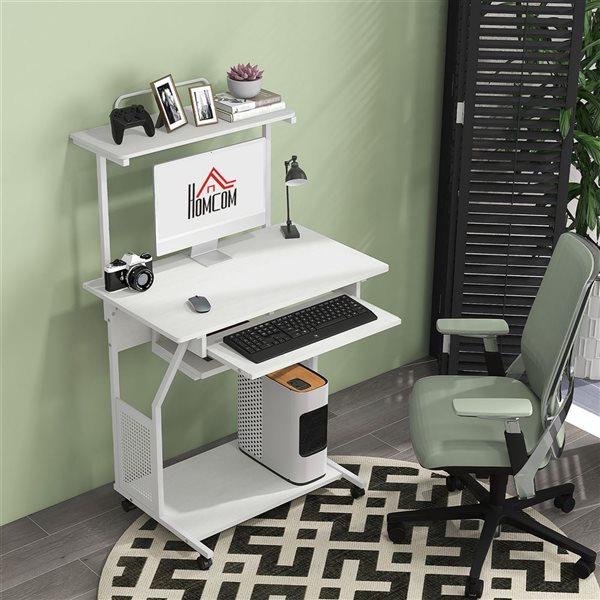 HOMCOM 32-in W White Modern Computer Desk w/ Keyboard Tray Shelf