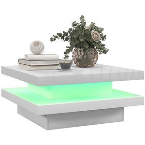 HOMCOM White MDF 2-Tier Square Center Coffee Table w/ 7 LED Lights