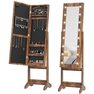 Armoire à bijoux HOMCOM brune avec miroir éclairé à angle réglable avec 16 lumières DEL et 12 crochets