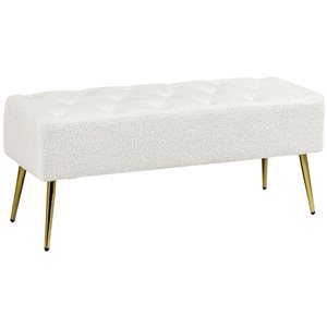 HOMCOM 16 D x 18 H x 44-in L Modern Cream White Tufted Upholstered Wool Bedroom Bench