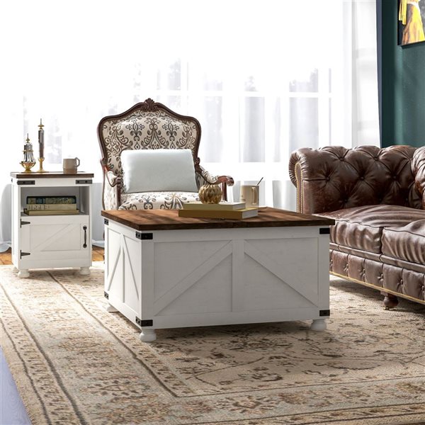 HOMCOM Brown and White Particle Board Lift Top Coffee Table w/ Hidden Compartments