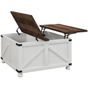 HOMCOM Brown and White Particle Board Lift Top Coffee Table w/ Hidden Compartments