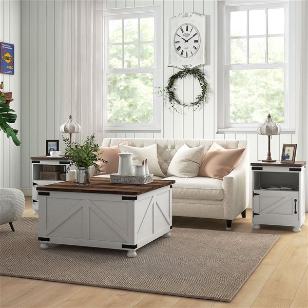 HOMCOM Brown and White Particle Board Lift Top Coffee Table w/ Hidden Compartments