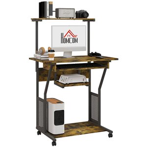 HOMCOM 32-in W Brown Modern Computer Desk w/ Keyboard Tray Shelf