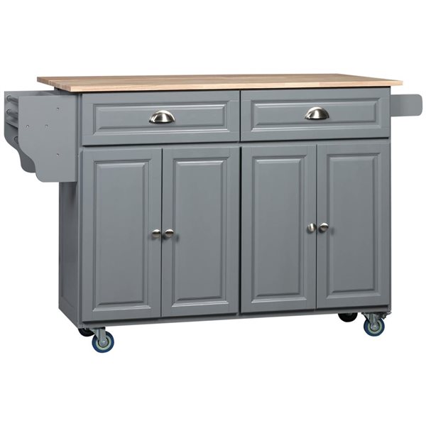 HOMCOM Grey MDF Base with Wood Top Drop Leaf Kitchen Island Cart w/ Storage