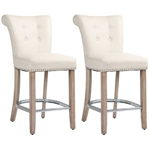 HOMCOM 2-Pack White Counter Height Button Tufted Back Bar Stools w/ Footrest