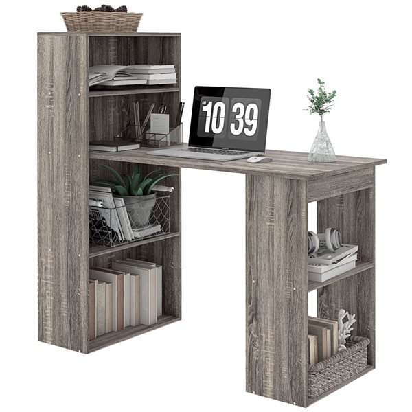 HOMCOM 47-in W Grey Modern Computer Desk w/ 6-Tier Storage Shelves