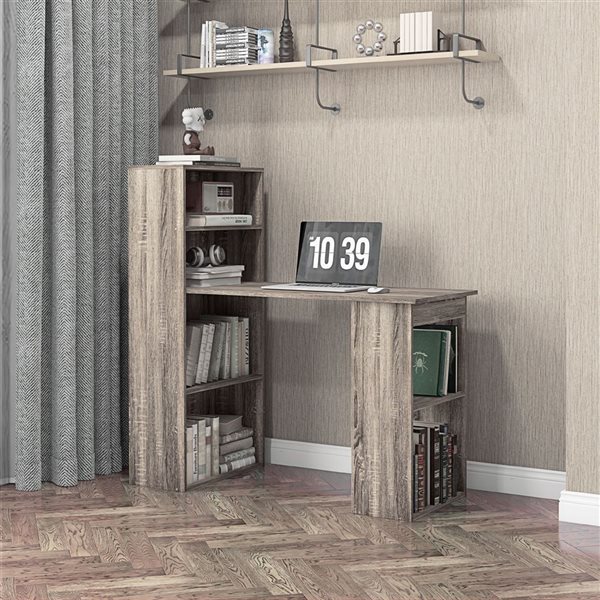 HOMCOM 47-in W Grey Modern Computer Desk w/ 6-Tier Storage Shelves