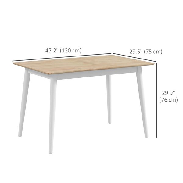 HOMCOM White and Natural 30 H x 47 L x 29.5-in W Wood Frame Rectangular Farmhouse Dining Table