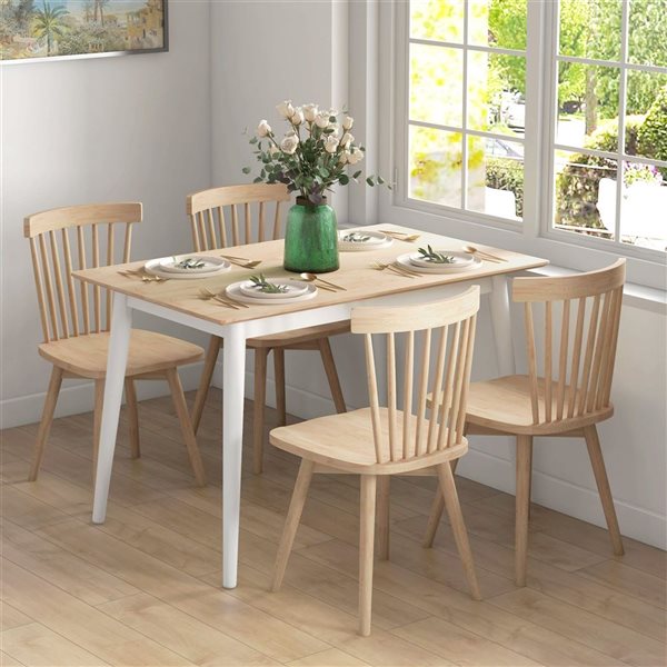 HOMCOM White and Natural 30 H x 47 L x 29.5-in W Wood Frame Rectangular Farmhouse Dining Table