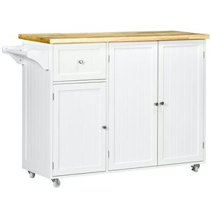 HOMCOM White MDF Base with Wood Top Rolling Kitchen Island w/ Drawer