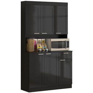 HOMCOM Black Composite Frame 71-in H Kitchen Pantry w/ Adjustable Shelf and Drawer
